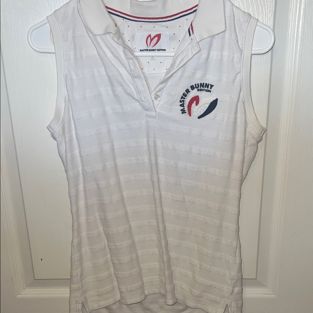 White Sleeveless Polo Tank Top